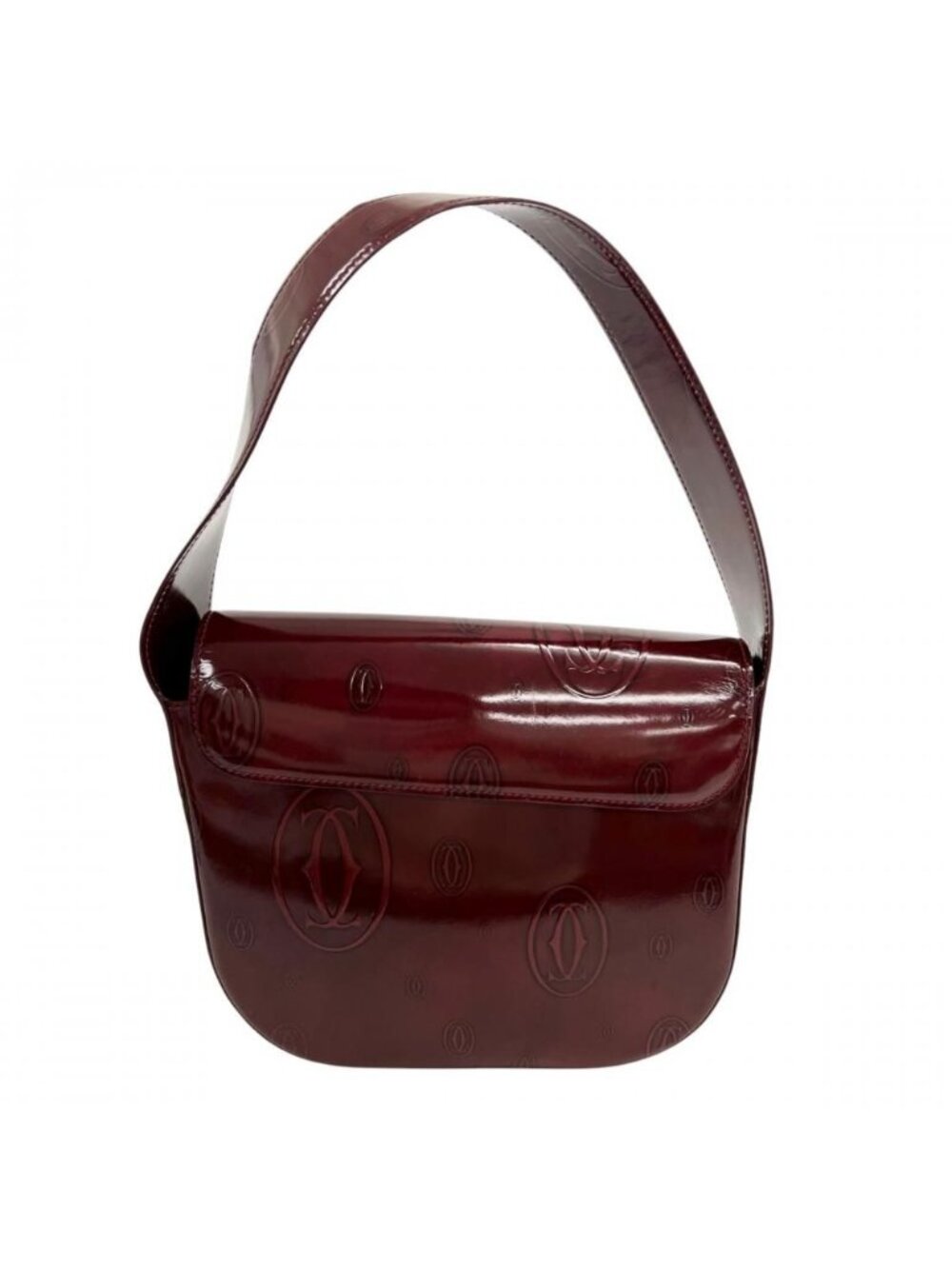 Cartier Handbag Happy Birthday Logo Fabric Patent Leather Red Silver